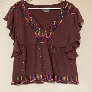 Anthropologie embroider ruffled peplum top women’s